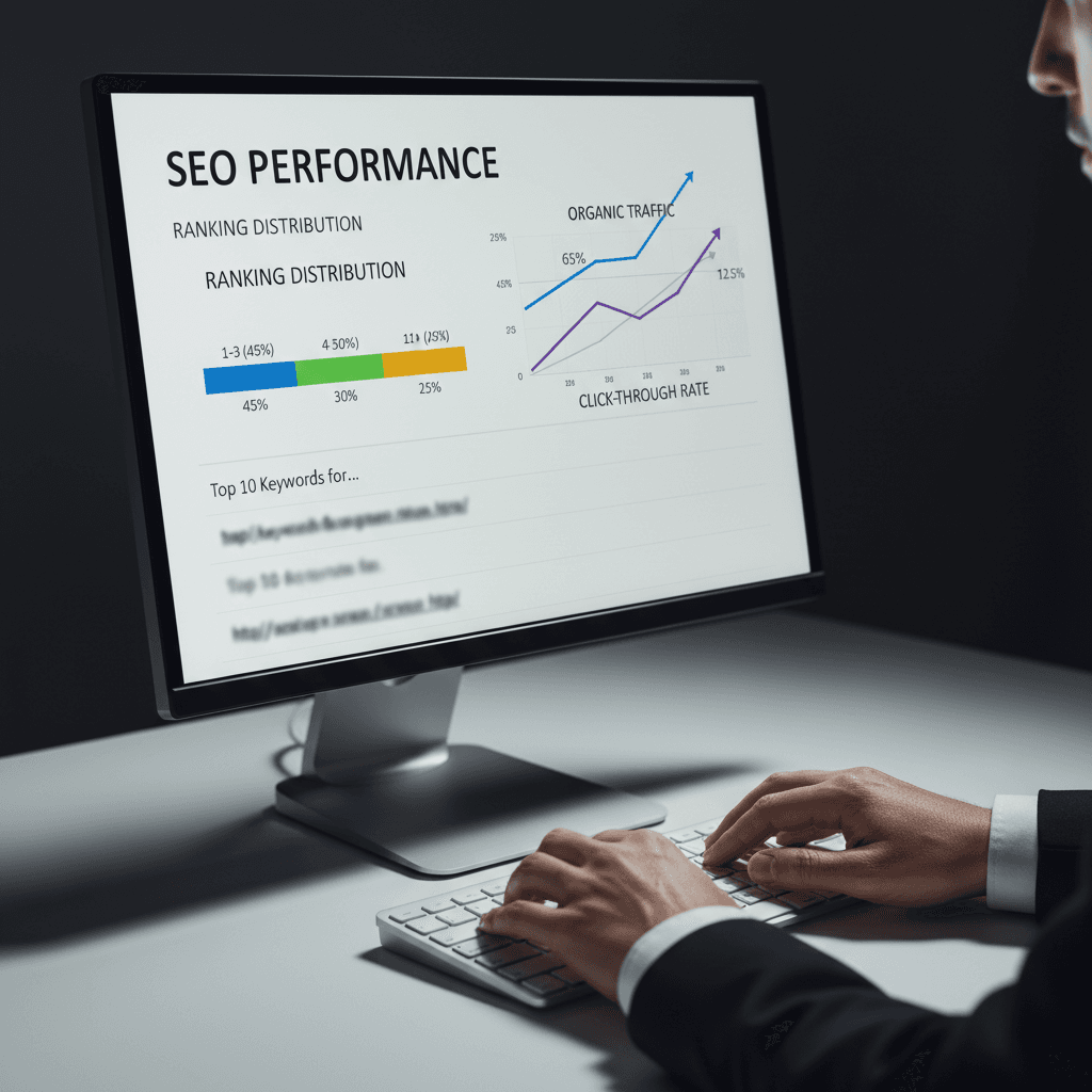 SEO analytics and search ranking dashboard on computer screen