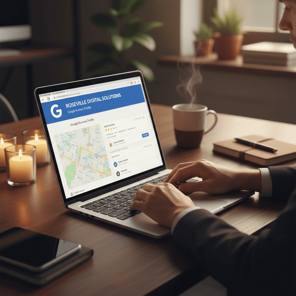 Marketing professional reviewing Google Business Profile optimization