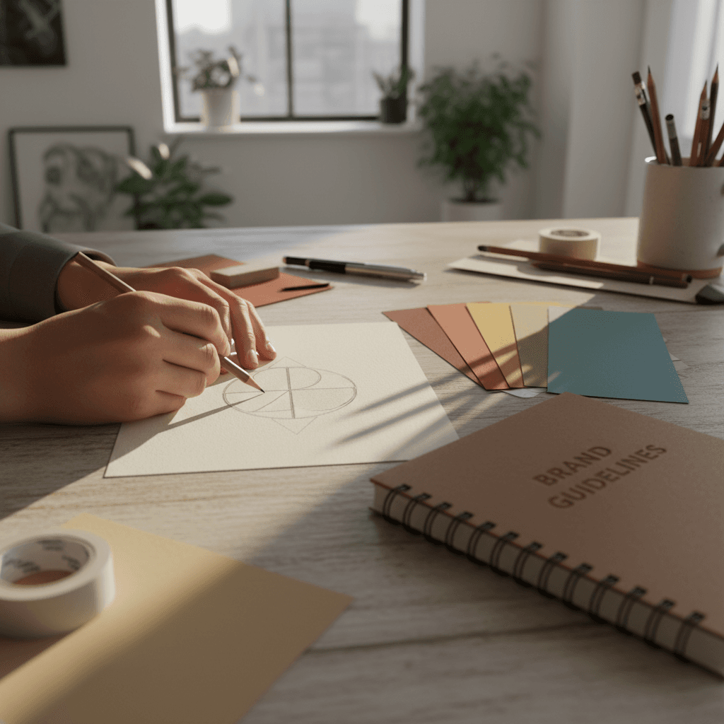 Brand identity design and logo sketching process