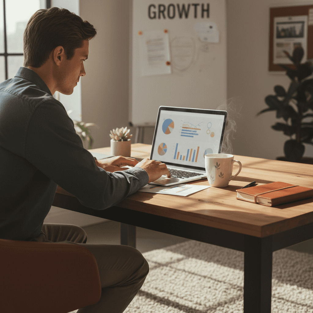 Local business owner reviewing digital marketing strategy