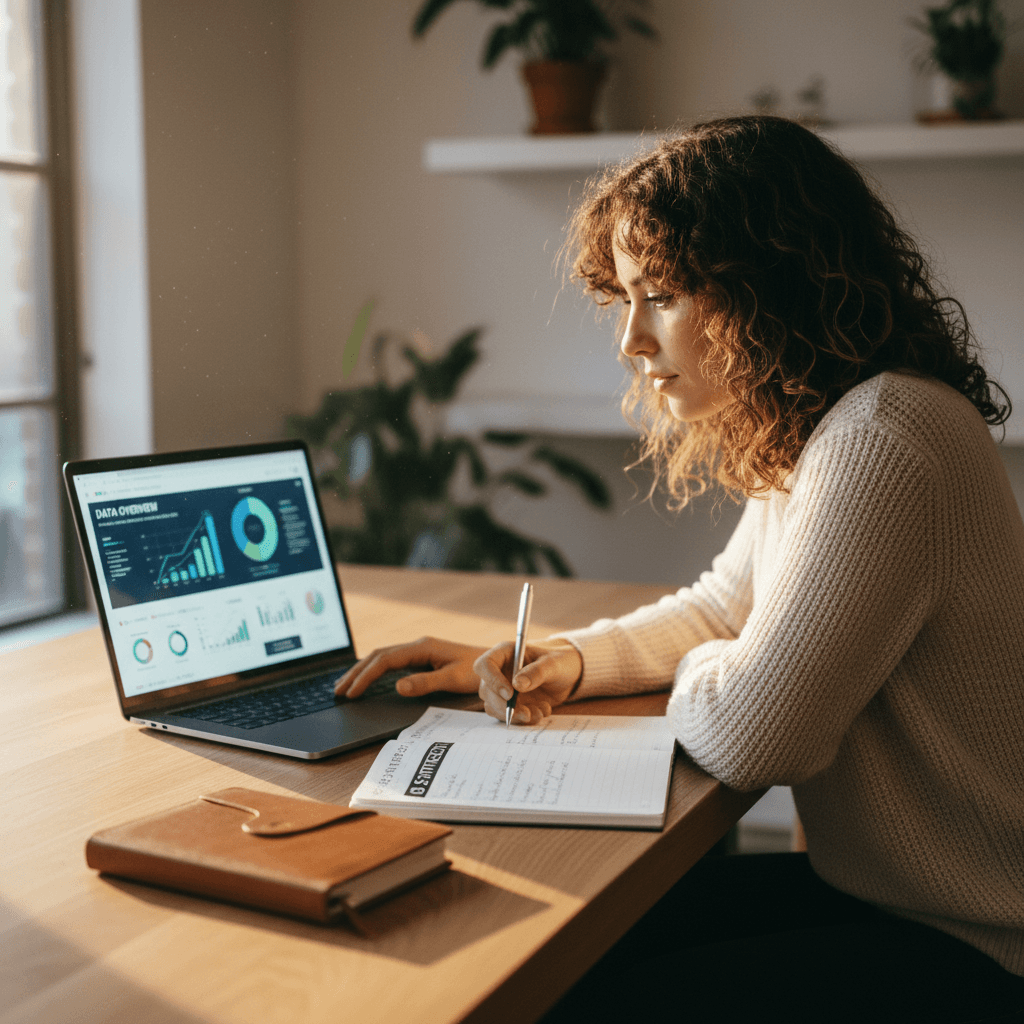 Marketing professional reviewing digital analytics and strategy